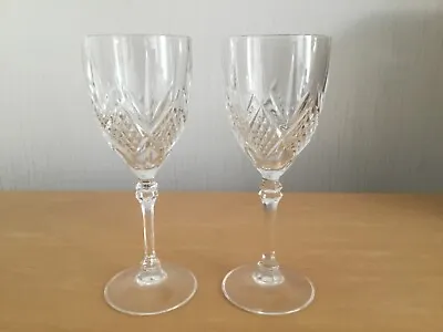 Buy 2 CRYSTAL Cut Glass Wine Glasses 8 Ins High Ex Con / Quality • 8.99£