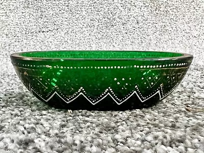 Buy Vintage Small Green Studio Art Glassnarrow Bowl Hand Decorated • 9.99£