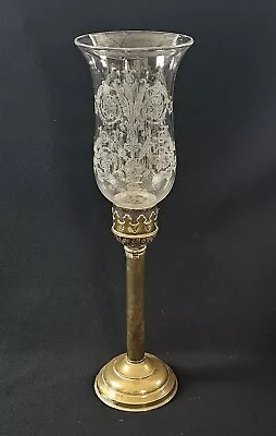 Buy An Antique Victorian Brass Spring Candlestick With A Etched Glass Shade • 45£