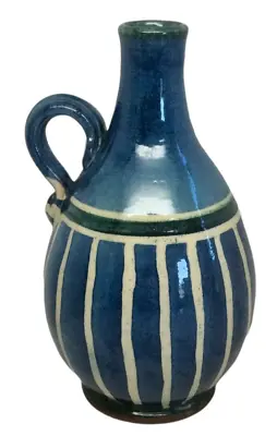 Buy Striped Glazed Pottery Single Flower Bud Vase With Handle Blue Green White Small • 17.32£