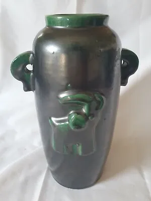 Buy Swedish Art Deco Tall Vase With Green And Black Lustre Design (b) • 100£