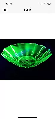 Buy Art Deco Uranium Glass Pressed Glass Bowl Tortured Nova Matter 1930s Large VGC • 0.99£