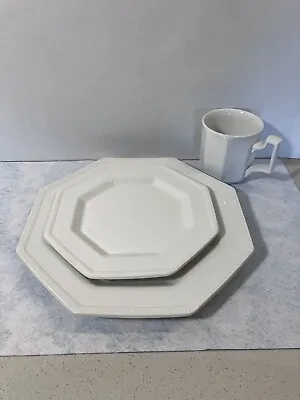 Buy Johnson Bros Ironstone  Heritage White  Dinner + Salad Plate + Cup [3 Pcs Total] • 21.25£