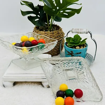 Buy 2 Vintage Indiana Glass Pineapple & Floral Diamond Shape Compote Pedestal Bowl • 27.44£