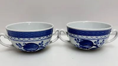 Buy Pair Of Copenhagen Denmark ‘Tranquebar’ Blue Soup Coupes / Bowls # 11/1409 • 35£