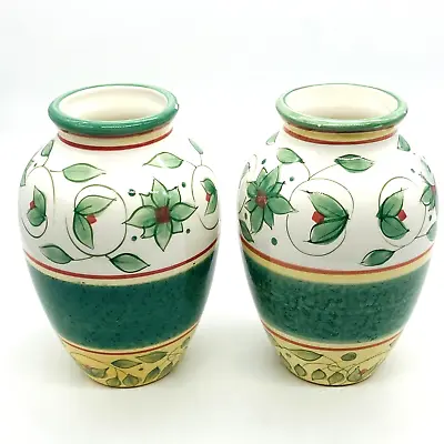 Buy Pfaltzgraff French Quarter Vases Green With Red Ring 6 In High Set Of 2 Flawed • 19.95£