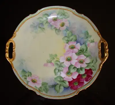 Buy Antique Hand Painted Limoges Large Cake Plate, Serving Tray, Wild Roses, 11 1/2  • 94.95£