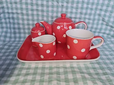 Buy Beautiful WHITTARD OF CHELSEA TEA SET WITH TRAY. Red White Spot Teapot Set • 14.99£