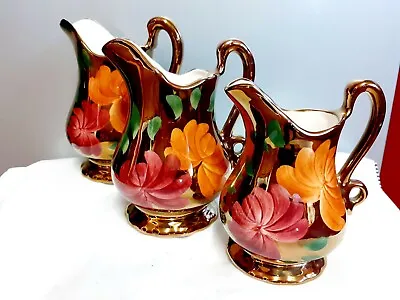 Buy Oldcourt Ware Jugs.Lustre.Floral.Cottagecore. Barge.Gaudy. Trio. 6.5 ; 6 ; 5 . • 19.99£