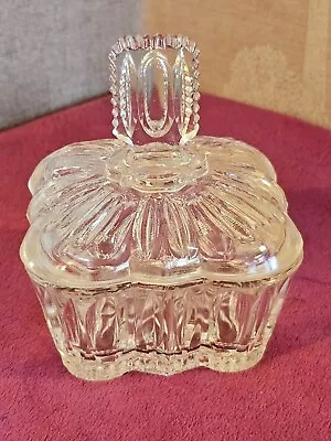 Buy Vintage Pressed Glass Square Lidded Trinket Pot • 1.99£