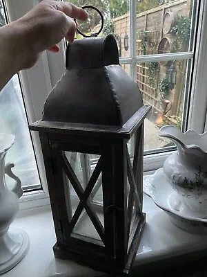 Buy Indoor & Outdoor Large Wooden Rustic Lantern Pillar Candle Holder • 17.50£