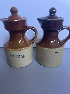 Buy Vintage Brown Stoneware Ceramic Oil & Vinegar Dispensers Rustic Kitchen Interior • 13.98£