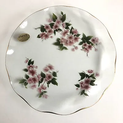 Buy Vintage 60s Chance Glass Fiesta Cake Plate Ruffled Gold Edge Pink Cherry Blossom • 4.99£