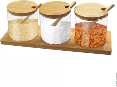 Buy ICEBLUEOR 300ml Spice Jars With Bamboo Lids And Spoons, Set Of 3 Glass...  • 18.59£
