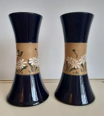 Buy Pair Of Lovatt & Langley Art Nouveau Stoneware Vases Blue Pattern Daisies 1910 • 24.99£