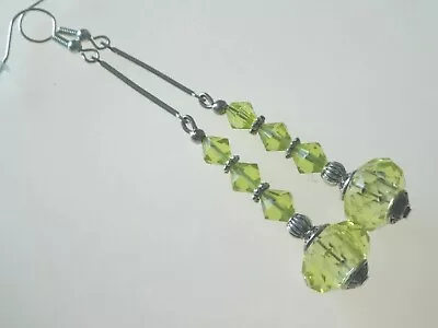 Buy Vintage Style Lemon Lime Green Faceted Glass Long Drop Earrings Jewellery Gift  • 9.29£
