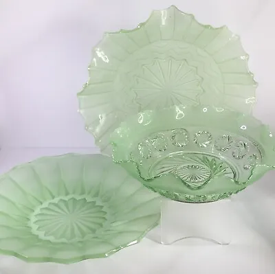 Buy 3 Stunning Vibrant Green Depression Glass Decorative Bowls / Dishes SOWERBY? VGC • 22.99£
