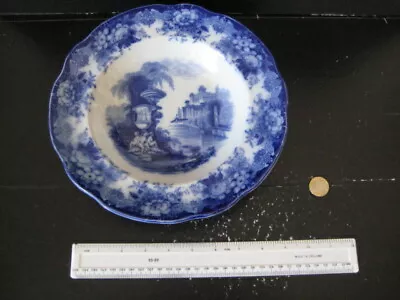 Buy Rare Vintage Transfer Printed Flow Blue And White Scenic Bowl Plate • 14.99£