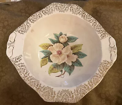 Buy Alfred Meakin China Bowl #MEA315 Gold Filigree, Floral Center, Scalloped Edge • 7.99£