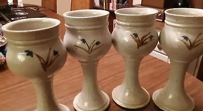 Buy Vtg Goblets Earthenware Set Of 4  Gray With Flowers • 31.70£
