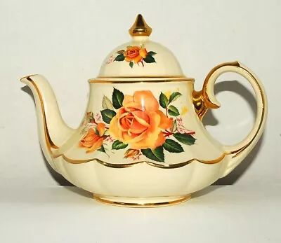 Buy 1940’s English Sadler Marquee Carousel Bell Shaped Teapot Yellow Roses-Gold Trim • 33.36£