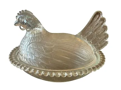 Buy Vintage Indiana Glass Hen On Nest - Clear Glass Coverered Candlewick Bowl • 37.23£