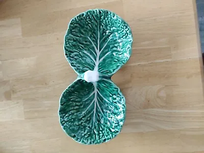 Buy Vintage Olfaire Dark Green Portuguese Cabbage Leaf Double Ceramic Dish Bowl • 20£