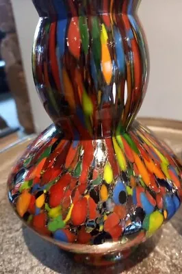 Buy Vintage Art Glass Vase Czech/Bohemian Spatter 8.5” Recycled Mid Century Coloured • 26.50£
