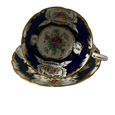 Buy Tuscan Fine China Royal Blue Floral Teacup And Saucer Gold Trim • 47.37£