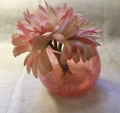 Buy Vintage Handblown Baby Pink  Crackle Glass Rose Bowl Vase/Floral Deco • 24.01£