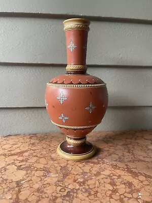 Buy Antique German Mettlach Vase #2856 Coral Turquoise Star Design Polka Dots C 1900 • 108.93£
