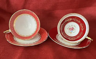 Buy SUTHERLAND Staffordshire Bone China 2 Tea Cups 2 Saucers Floral Pattern Gilding • 62.34£