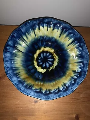 Buy Vintage J Jones Bowl Signed Pottery Wales Striking Colours Blue Yellow 9.75 Ins • 14.99£