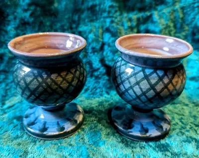 Buy TWO Tain Pottery Of Scotland Egg Cups -  Stoneware Blue Purple Ceramic RARE • 13.77£