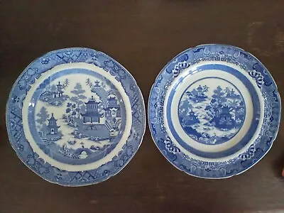 Buy Spode Antique Pottery Pearlware Blue White Transfer Temple Landscape 2 Different • 19.99£