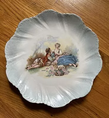 Buy Antique Pale Blue & White  Victorian Transferware Plate Romantic Scene 8.5” • 21.09£
