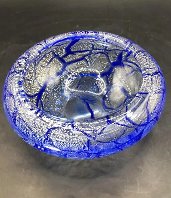 Buy Phoenician ART GLASS Malta Maltese Bowl Candy Dish Blue Silver -Signed • 43.85£