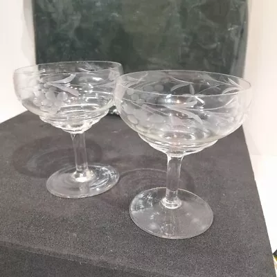 Buy Hand Blown VINTAGE CHAMPAGNE SAUCERS/COUPES  Cut Glass  Flowers Berry's • 34.99£