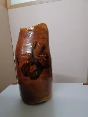 Buy Large Old Hand Built Japanese Pottery Vase Brutalist Brown Glaze • 105£