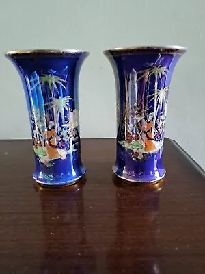 Buy Pair Of Early W And R Carlton Ware Blue Lustre  Persian  Vases • 40£
