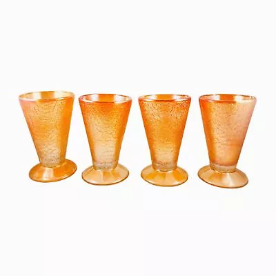 Buy Vintage Carnival Glass Tumbler Set Jeannette 4pc Marigold Crackle Pattern Cup 5  • 34.49£