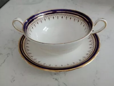 Buy Aynsley Leighton Cobalt Blue & Gold SET OF FOUR SOUP COUPES CUPS & SAUCERS • 33.99£