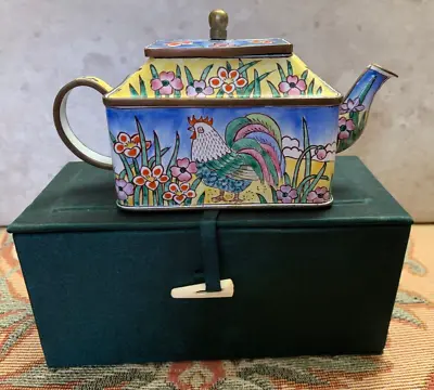 Buy Rare - Trade&Aid Mini Enamel Teapot  Rooster/Flowers  -  Charlotte Di Vita • 39.95£