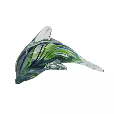 Buy Dolphin Glass Figurine Blue Green Ornament Objects D'Art Display Home Decoration • 14.50£