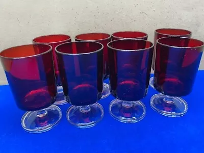 Buy 8 Vintage Luminarc Ruby Cranberry Red Wine  Glasses Sherry Glasses 10.2cm • 15£
