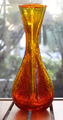 Buy Vintage Amberina Hand Blown Crackle Glass Bud Vase 9.25  Pinched Red Yellow • 17.04£