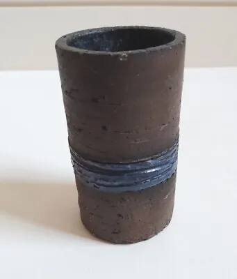 Buy Small 4.5  Textured Brown & Blue Studio Pottery Vase With Flower Frog Inside • 19.99£