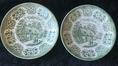 Buy 2 English Staffordshire Green Ironstone Old Inns Series 5 5/8  Tea Cup Saucers • 8.95£