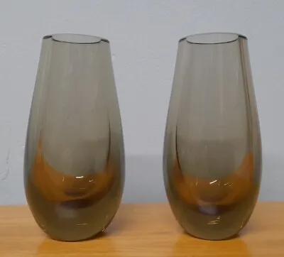 Buy Whitefriars Teadrop Vase Pair Of Smoke Glass Vases • 10.95£