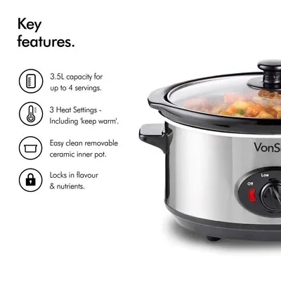 Buy Electric Slow Cooker 3.5L - Removable Ceramic Pot & Glass Lid With Keep Warm • 19.99£